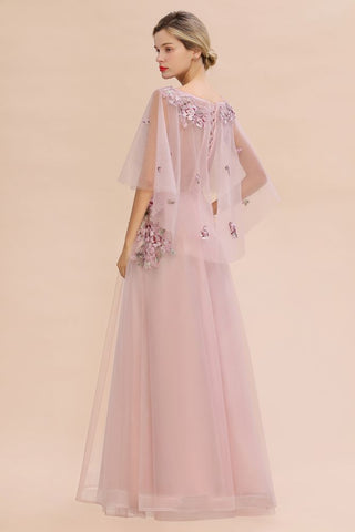 Elegant Tulle A-line Floral Wedding Dress Puffy Long Sleeves Evening Party Dress