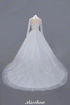 Elegant Tulle Lace Ball Gown High Neck Long Sleeves Floor Length Wedding Dress by misshow.com