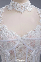 Elegant Tulle Lace Ball Gown High Neck Long Sleeves Floor Length Wedding Dress by misshow.com
