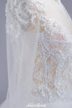 Elegant Tulle Lace Ball Gown High Neck Long Sleeves Floor Length Wedding Dress by misshow.com
