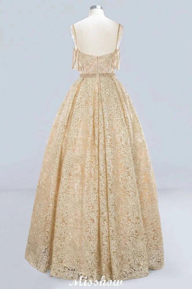 Elegant Tulle Lace Ball Gown Shaghetti Sweetheart Sleevless Wedding Dress by misshow.com