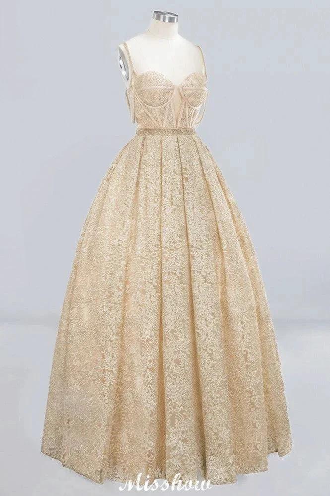 Elegant Tulle Lace Ball Gown Shaghetti Sweetheart Sleevless Wedding Dress by misshow.com