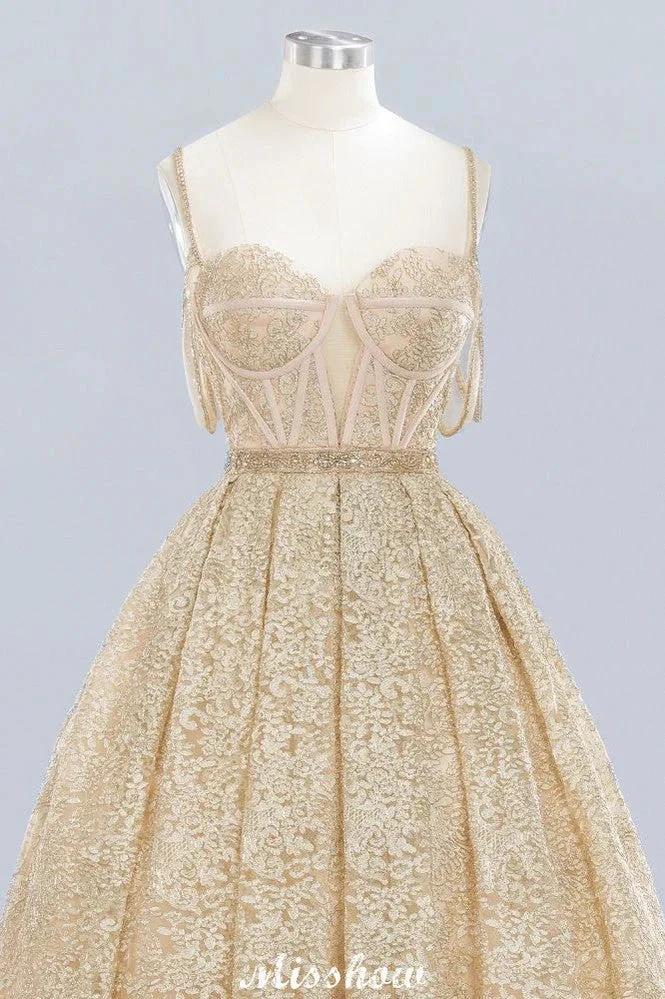 Elegant Tulle Lace Ball Gown Shaghetti Sweetheart Sleevless Wedding Dress by misshow.com