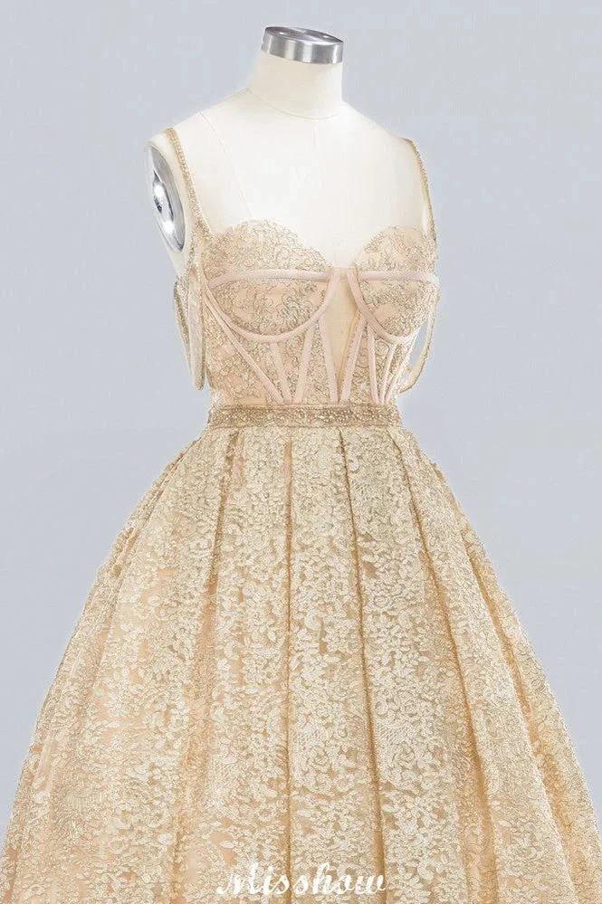 Elegant Tulle Lace Ball Gown Shaghetti Sweetheart Sleevless Wedding Dress by misshow.com