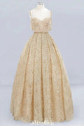 Elegant Tulle Lace Ball Gown Shaghetti Sweetheart Sleevless Wedding Dress by misshow.com