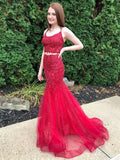 Elegant Two Pieces Mermaid Tulle Lace Long Formal Prom Dresses by BIZTUNNEL