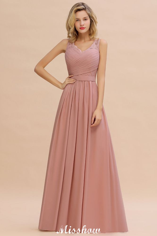 Elegant V-Neck A-line Evening Maxi Dress Bridesmaid Dress Sleeveless Styles