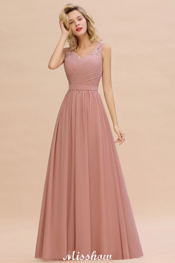 Elegant V-Neck A-line Evening Maxi Dress Bridesmaid Dress Sleeveless Styles
