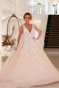 Elegant V-Neck A-line Wedding Dresses with Lace by misshow.com