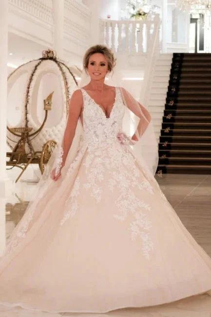 Elegant V-Neck A-line Wedding Dresses with Lace by misshow.com