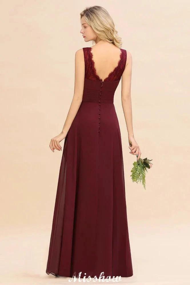 Elegant V-Neck aline Bridesmaid Dress Burgundy Backless Chiffon Party Dress by misshow.com