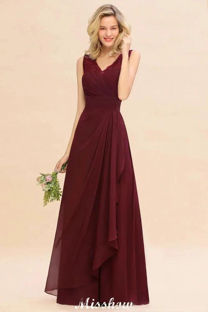Elegant V-Neck aline Bridesmaid Dress Burgundy Backless Chiffon Party Dress by misshow.com