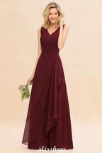 Elegant V-Neck aline Bridesmaid Dress Burgundy Backless Chiffon Party Dress by misshow.com