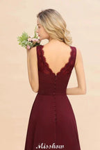 Elegant V-Neck aline Bridesmaid Dress Burgundy Backless Chiffon Party Dress by misshow.com