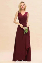 Elegant V-Neck aline Bridesmaid Dress Burgundy Backless Chiffon Party Dress by misshow.com