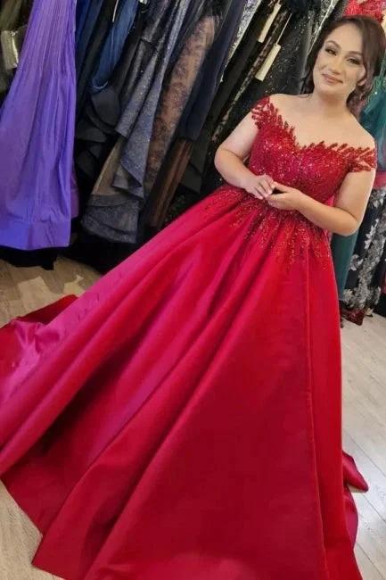 Elegant v-neck capsleeves a-line satin Wedding dresses by misshow.com