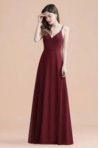 Elegant V-Neck Chiffon Aline Bridesmaid Dress Sleeveless Evening Prom Maxi Dress by misshow.com