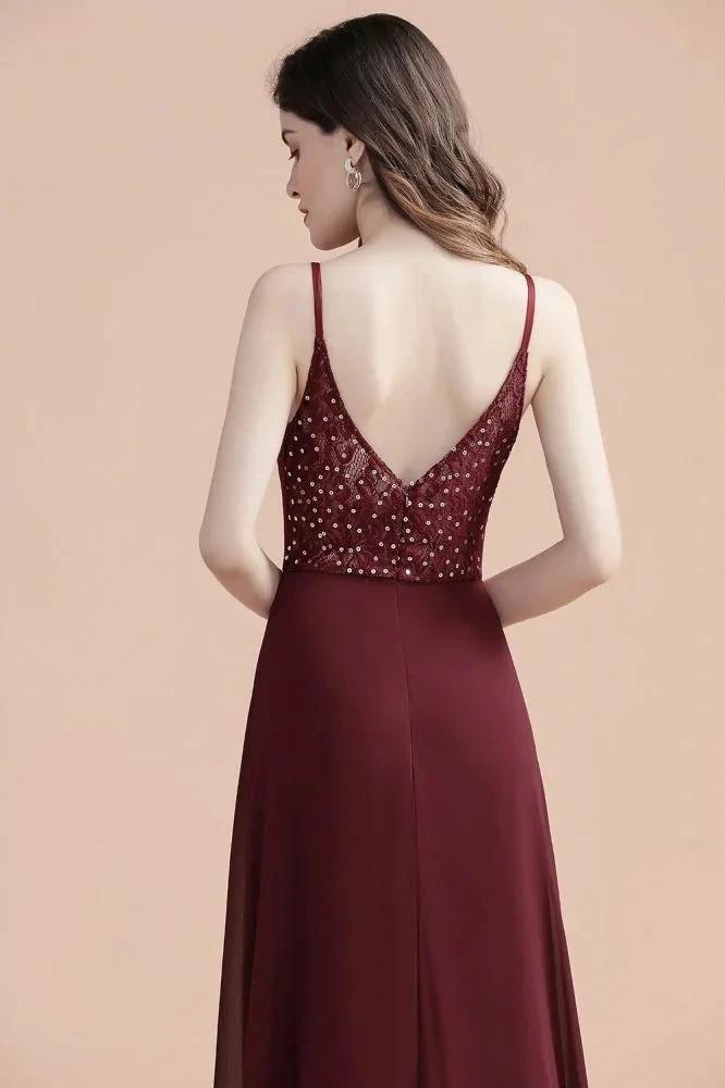 Elegant V-Neck Chiffon Aline Bridesmaid Dress Sleeveless Evening Prom Maxi Dress by misshow.com