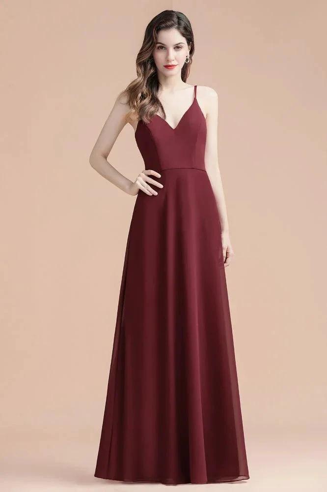 Elegant V-Neck Chiffon Aline Bridesmaid Dress Sleeveless Evening Prom Maxi Dress by misshow.com