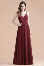 Elegant V-Neck Chiffon Aline Bridesmaid Dress Sleeveless Evening Prom Maxi Dress by misshow.com