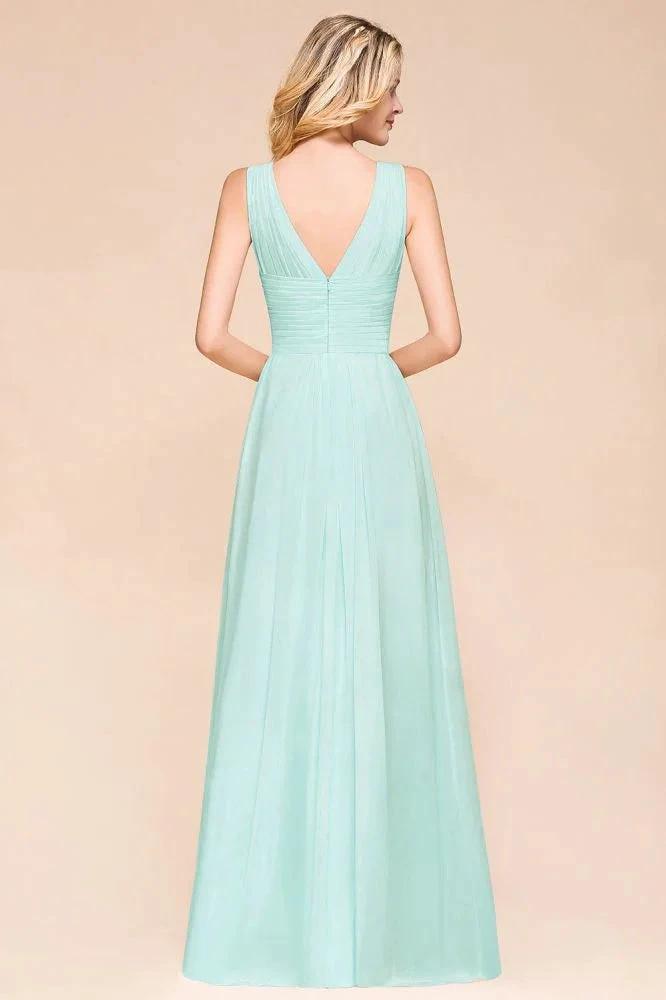 Elegant V-Neck Chiffon Bridesmaid Dress A-line Maxi Wedding Party Dress by misshow.com