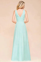 Elegant V-Neck Chiffon Bridesmaid Dress A-line Maxi Wedding Party Dress by misshow.com