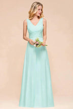 Elegant V-Neck Chiffon Bridesmaid Dress A-line Maxi Wedding Party Dress by misshow.com