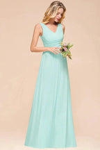 Elegant V-Neck Chiffon Bridesmaid Dress A-line Maxi Wedding Party Dress by misshow.com