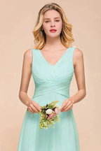 Elegant V-Neck Chiffon Bridesmaid Dress A-line Maxi Wedding Party Dress by misshow.com