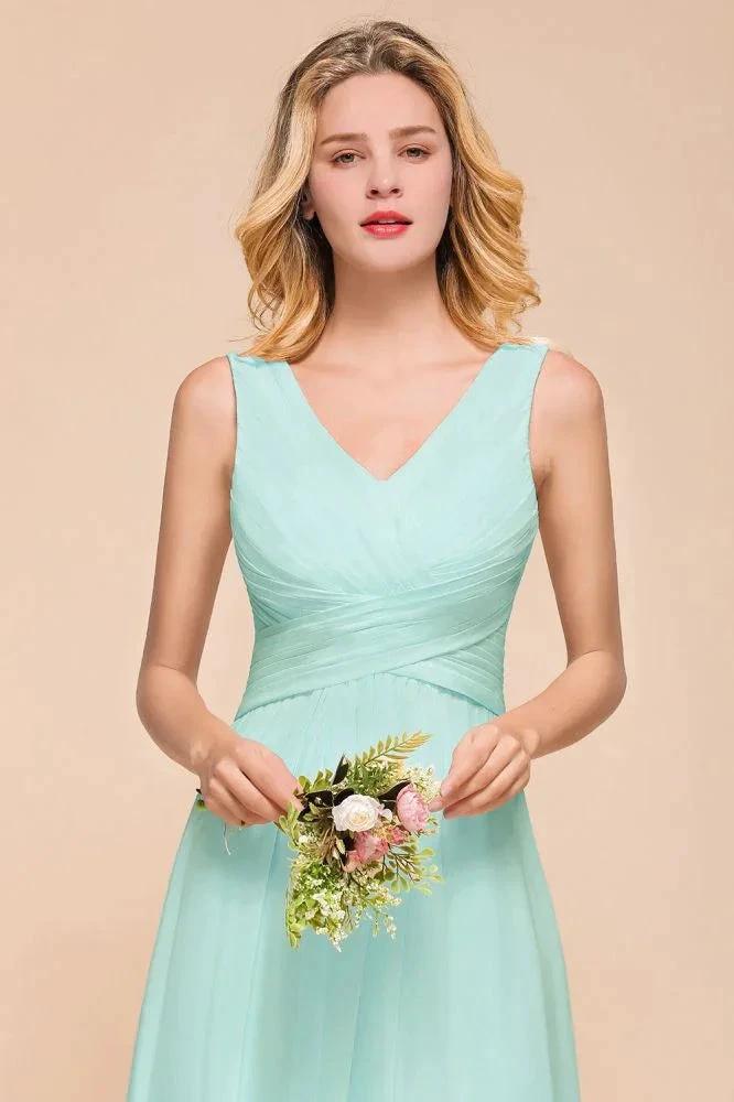 Elegant V-Neck Chiffon Bridesmaid Dress A-line Maxi Wedding Party Dress by misshow.com