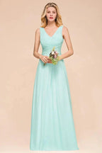 Elegant V-Neck Chiffon Bridesmaid Dress A-line Maxi Wedding Party Dress by misshow.com