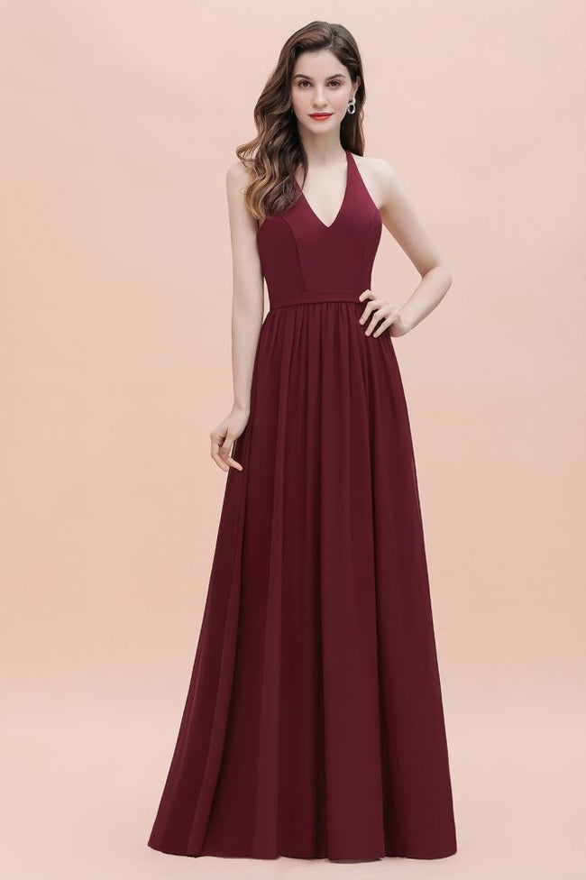 Elegant V-Neck Chiffon Bridesmaid Dress Backless aline Party Dress with Sequins Hover Image