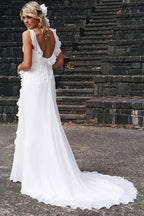 Elegant V-neck Chiffon Ruffles Sleeveless Wedding Dress Bridal Gowns WD142 by pgmdress