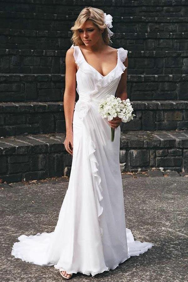 Elegant V-neck Chiffon Ruffles Sleeveless Wedding Dress Bridal Gowns WD142 by pgmdress