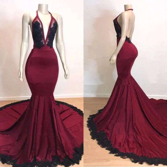 Elegant V-Neck Halter Mermaid Appliques Evening Gowns by misshow.com