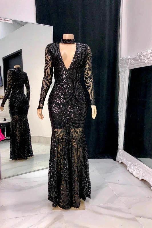 Elegant V-neck Mermaid Long Sleeves Prom Dress With Applique by misshow.com