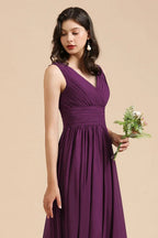 Elegant V-Neck Ruffle A-line Chiffon Lace Bridesmaid Dresses by misshow.com