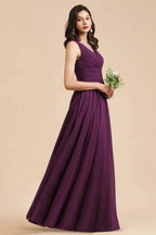 Elegant V-Neck Ruffle A-line Chiffon Lace Bridesmaid Dresses by misshow.com