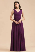 Elegant V-Neck Ruffle A-line Chiffon Lace Bridesmaid Dresses by misshow.com