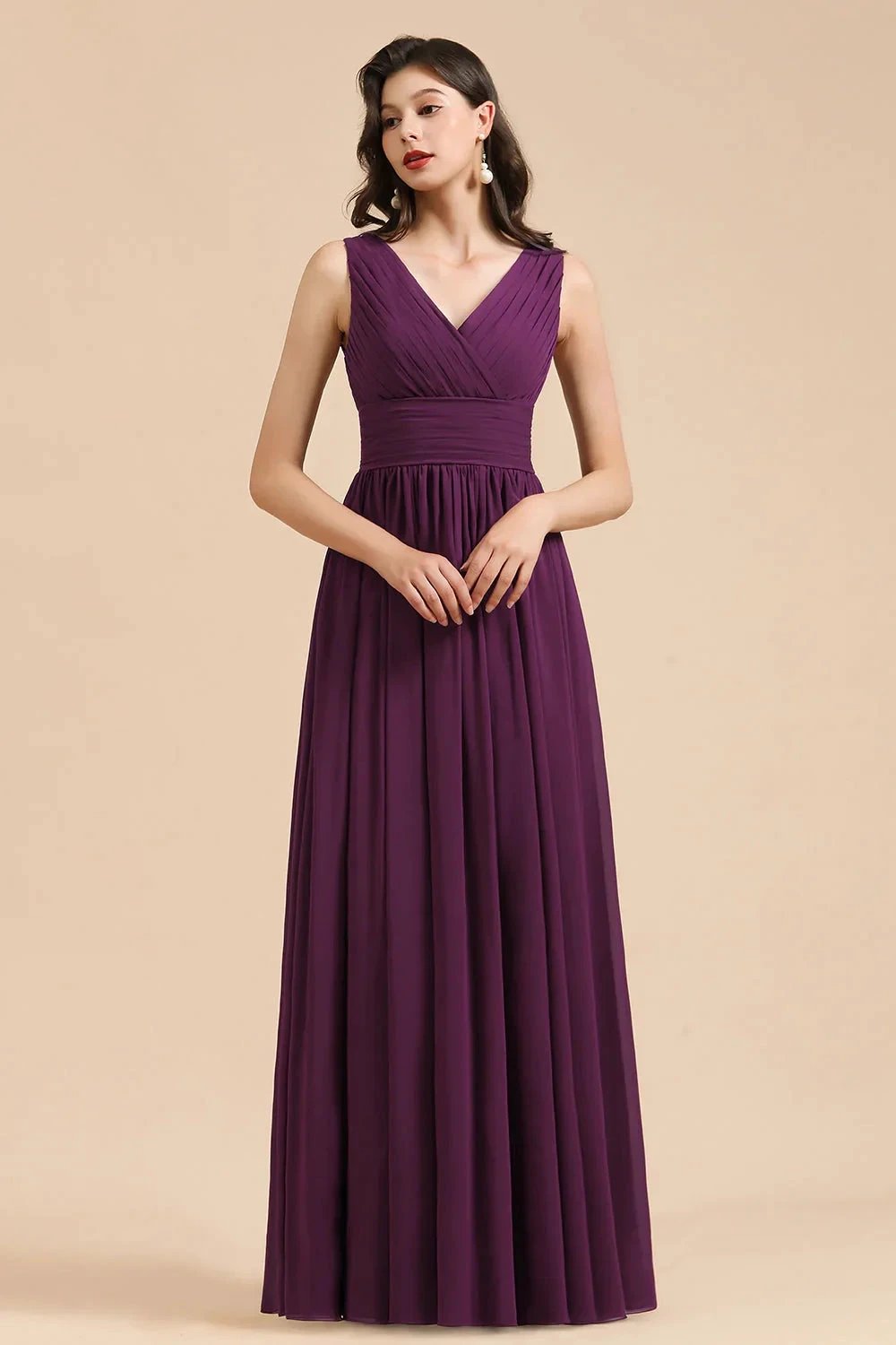 Elegant V-Neck Ruffle A-line Chiffon Lace Bridesmaid Dresses by misshow.com
