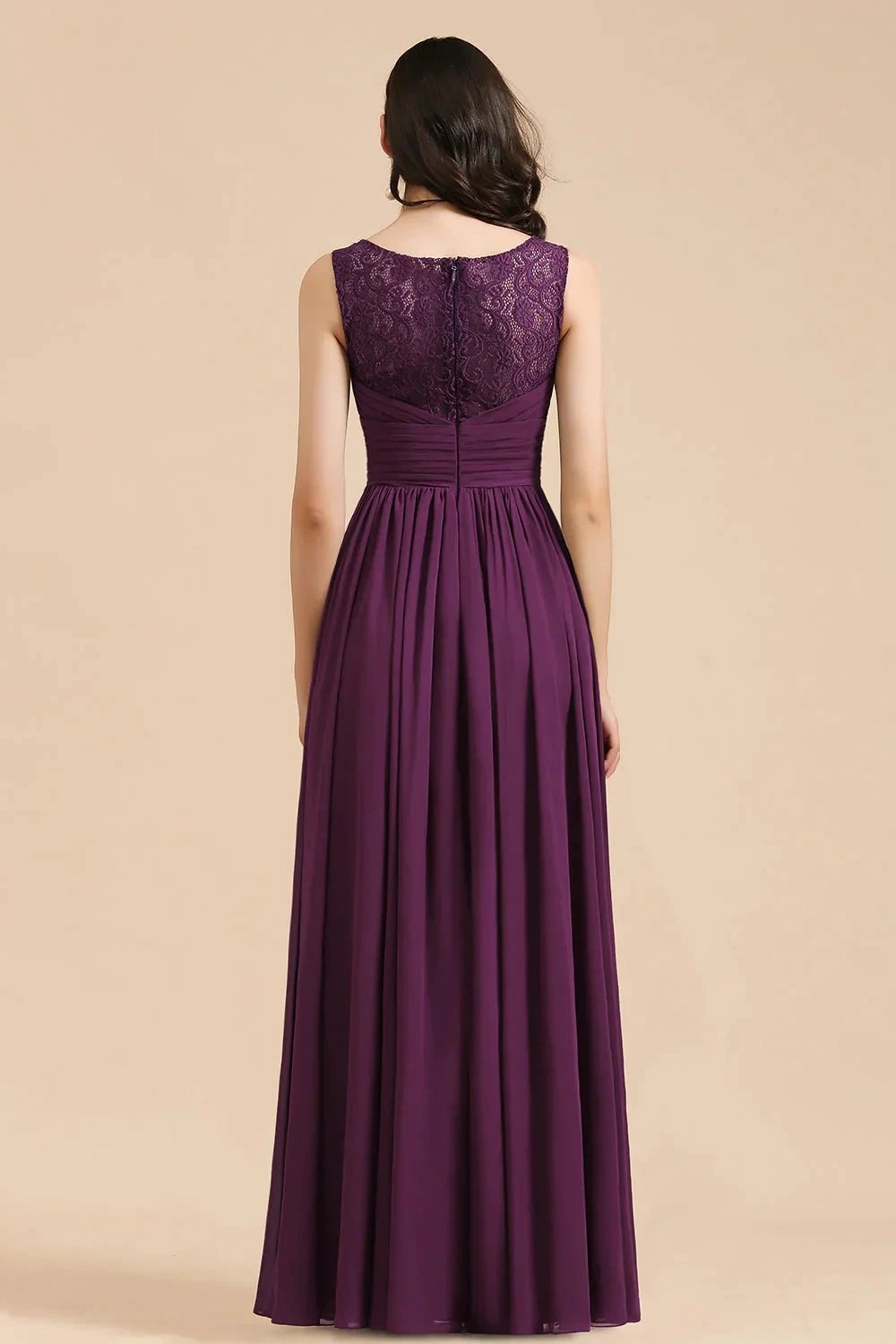 Elegant V-Neck Ruffle A-line Chiffon Lace Bridesmaid Dresses by misshow.com