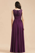 Elegant V-Neck Ruffle A-line Chiffon Lace Bridesmaid Dresses by misshow.com