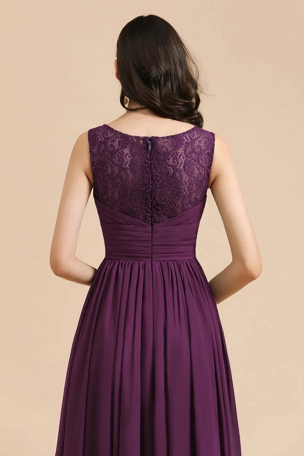 Elegant V-Neck Ruffle A-line Chiffon Lace Bridesmaid Dresses by misshow.com