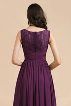 Elegant V-Neck Ruffle A-line Chiffon Lace Bridesmaid Dresses by misshow.com