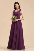 Elegant V-Neck Ruffle A-line Chiffon Lace Bridesmaid Dresses by misshow.com