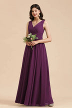 Elegant V-Neck Ruffle A-line Chiffon Lace Bridesmaid Dresses by misshow.com