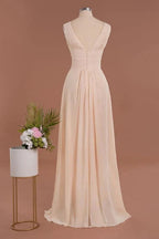 Elegant V-Neck Ruffles Simple Formal Dresses | A-Line Sleeveless Chiffon Evening Dresses by misshow.com