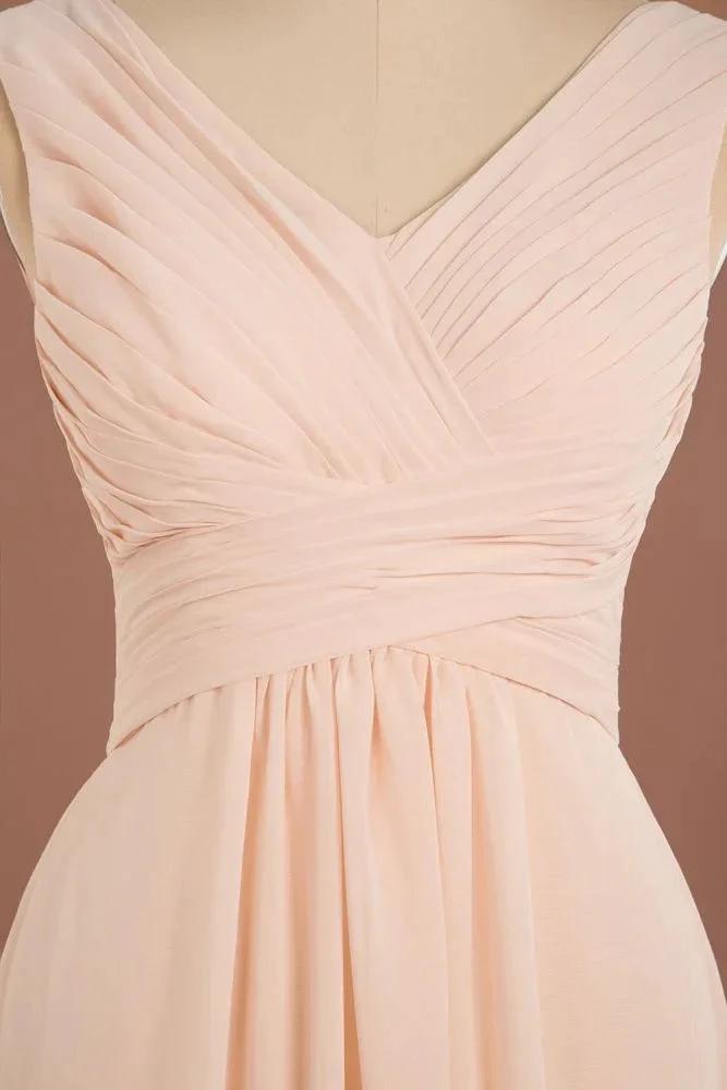 Elegant V-Neck Ruffles Simple Formal Dresses | A-Line Sleeveless Chiffon Evening Dresses by misshow.com