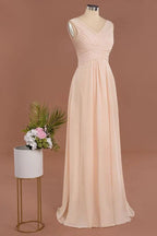 Elegant V-Neck Ruffles Simple Formal Dresses | A-Line Sleeveless Chiffon Evening Dresses by misshow.com