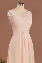 Elegant V-Neck Ruffles Simple Formal Dresses | A-Line Sleeveless Chiffon Evening Dresses by misshow.com